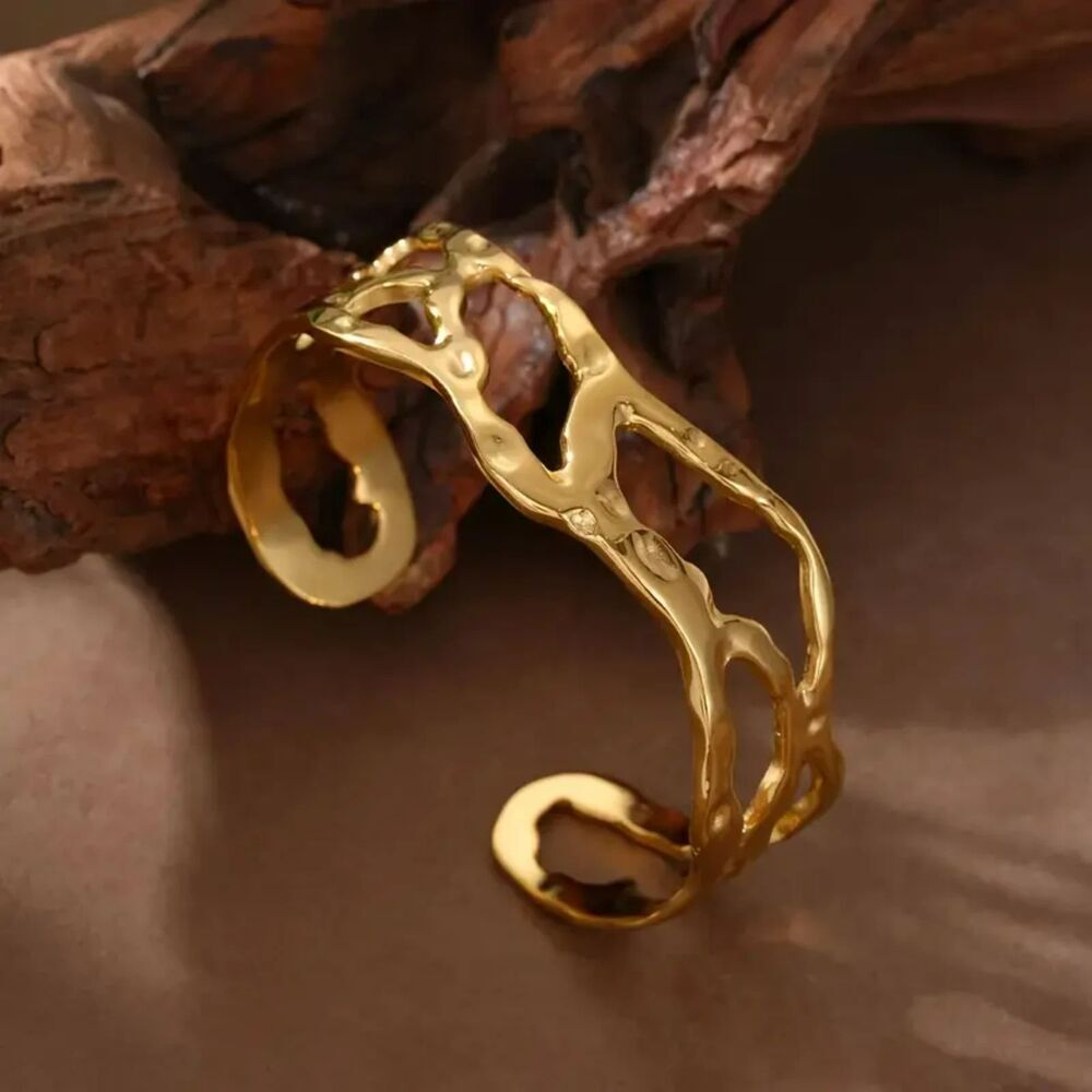 18K Gold Geometric Cutout Statement Cuff Bracelet | Inspired Luxury Design